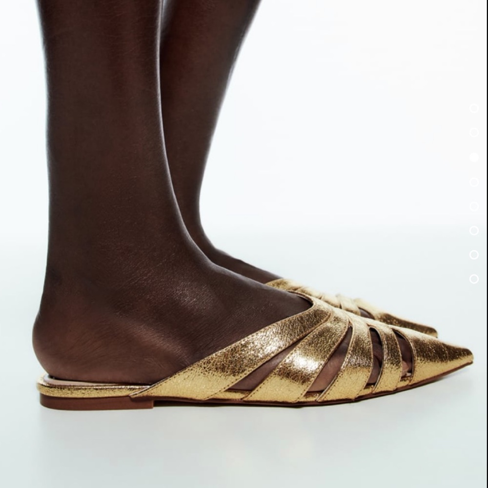 NWOT Zara Gold Metallic Pointed Toe Mules - Picture 5 of 9